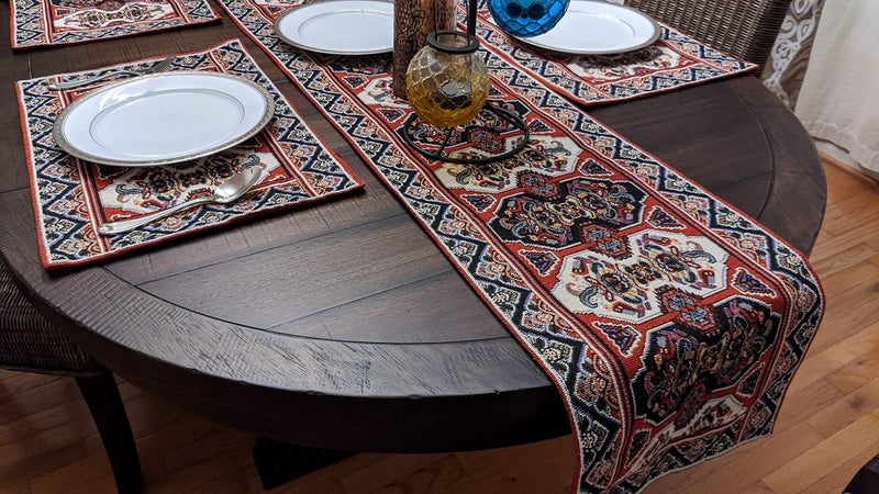 DaDa Bedding Majestic Red Kilim Rug Tapestry Dining Table Runner - Woven Elegant Intricate Floral Ornate - Royal Persian Rug Style Traditional Decorative Cotton Linen Kitchen Mats - 13" x 90" - Image 5